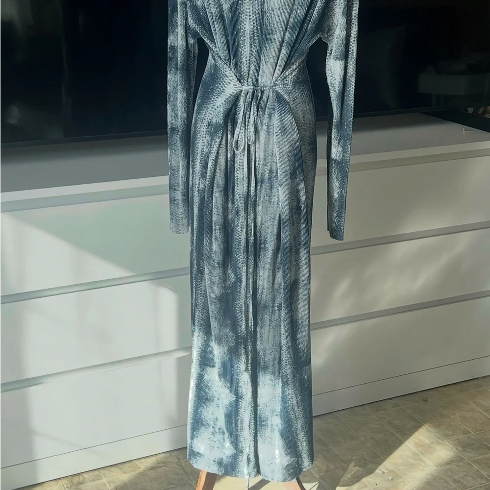 Blue and White Long Sleeve Mesh Dress - Picture 2 of 2